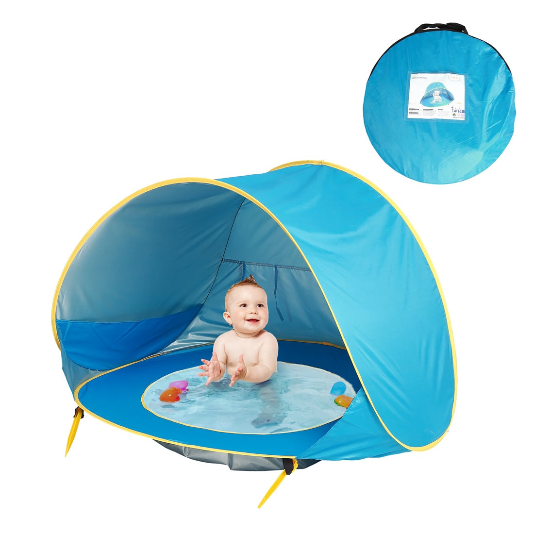 Kinderstrandtent met pop-up zonwering waterdichte koepeltent met ingebouwd zwembadje