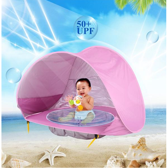 Kinderstrandtent met pop-up zonwering waterdichte koepeltent met ingebouwd zwembadje