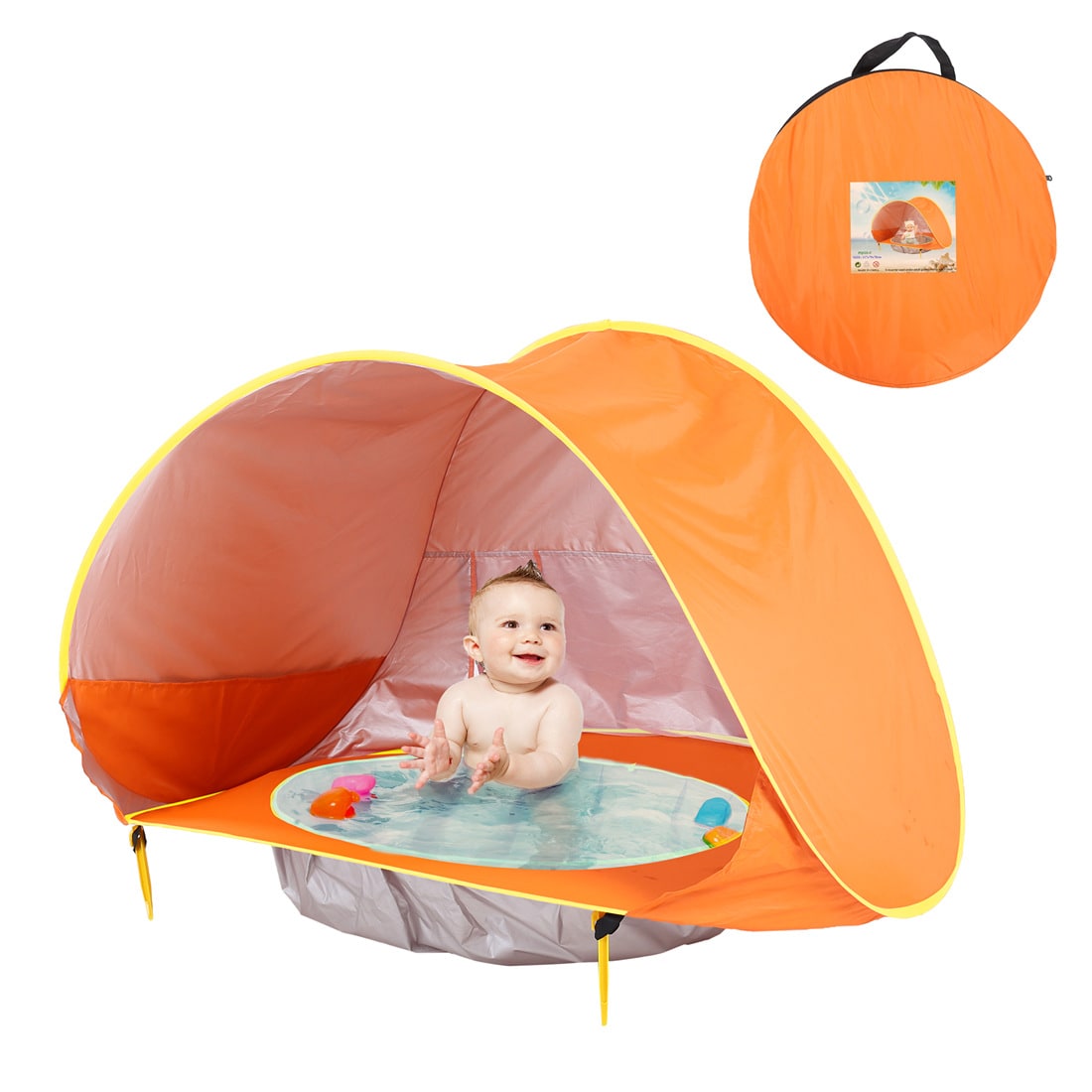Kinderstrandtent met pop-up zonwering waterdichte koepeltent met ingebouwd zwembadje