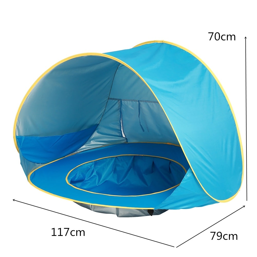Kinderstrandtent met pop-up zonwering waterdichte koepeltent met ingebouwd zwembadje