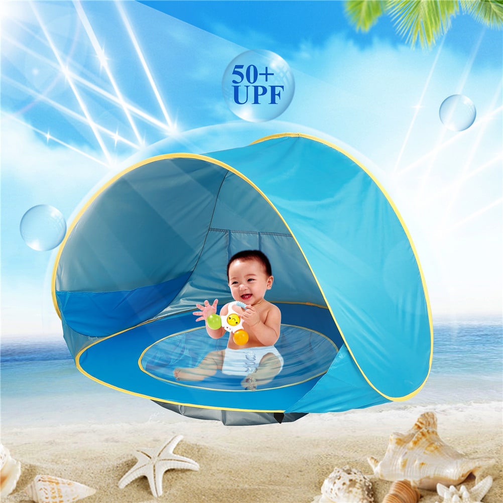 Kinderstrandtent met pop-up zonwering waterdichte koepeltent met ingebouwd zwembadje