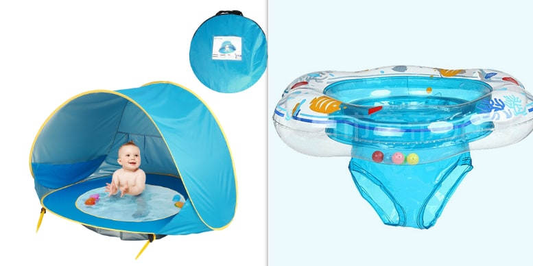 Kinderstrandtent met pop-up zonwering waterdichte koepeltent met ingebouwd zwembadje