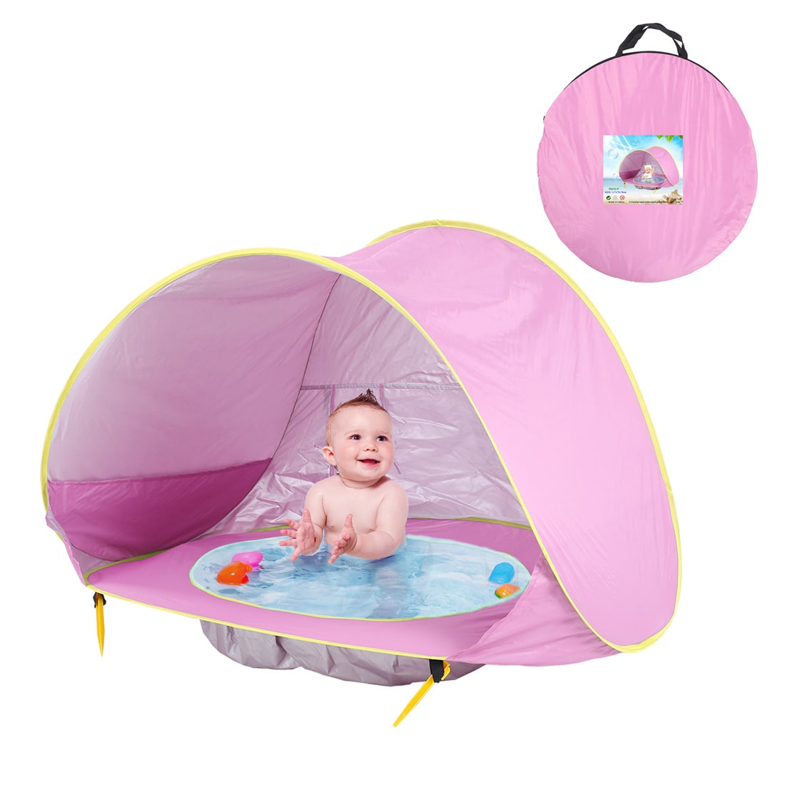 Kinderstrandtent met pop-up zonwering waterdichte koepeltent met ingebouwd zwembadje