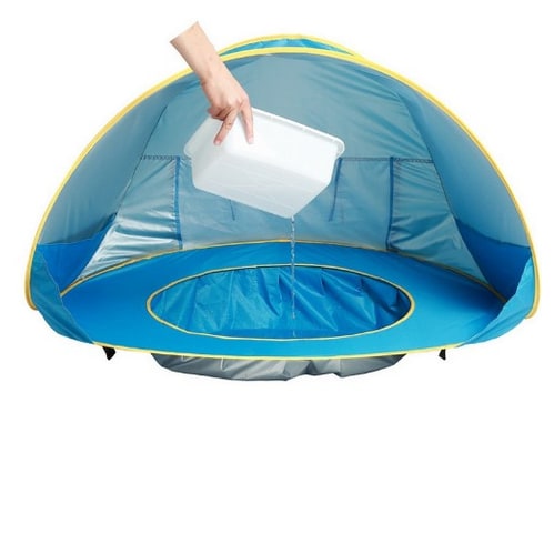 Kinderstrandtent met pop-up zonwering waterdichte koepeltent met ingebouwd zwembadje