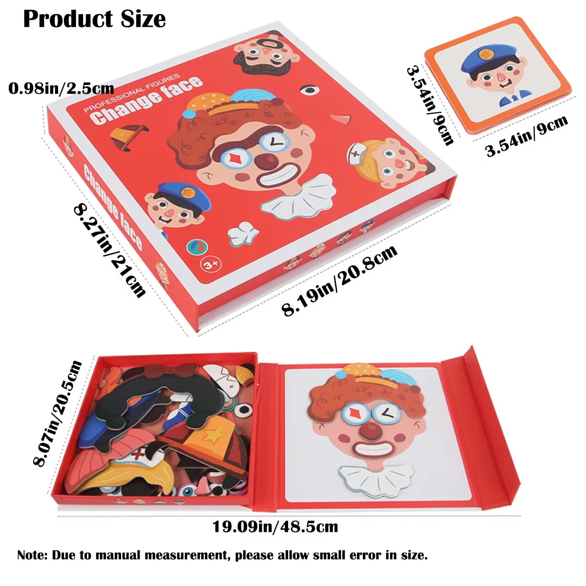 Magnetisch gezichtenpuzzelboek met aankleedpoppen voor kinderen, met figuurkaarten en opbergdoos