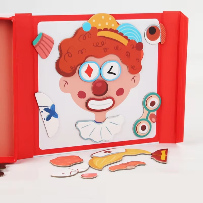 Magnetisch gezichtenpuzzelboek met aankleedpoppen voor kinderen, met figuurkaarten en opbergdoos