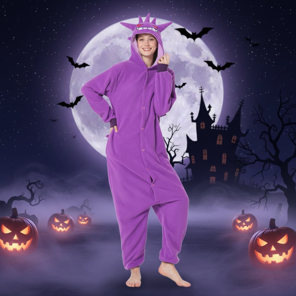 Halloween onesie-pyjama voor kinderen met personagekap en fleece voor kostuumfeest