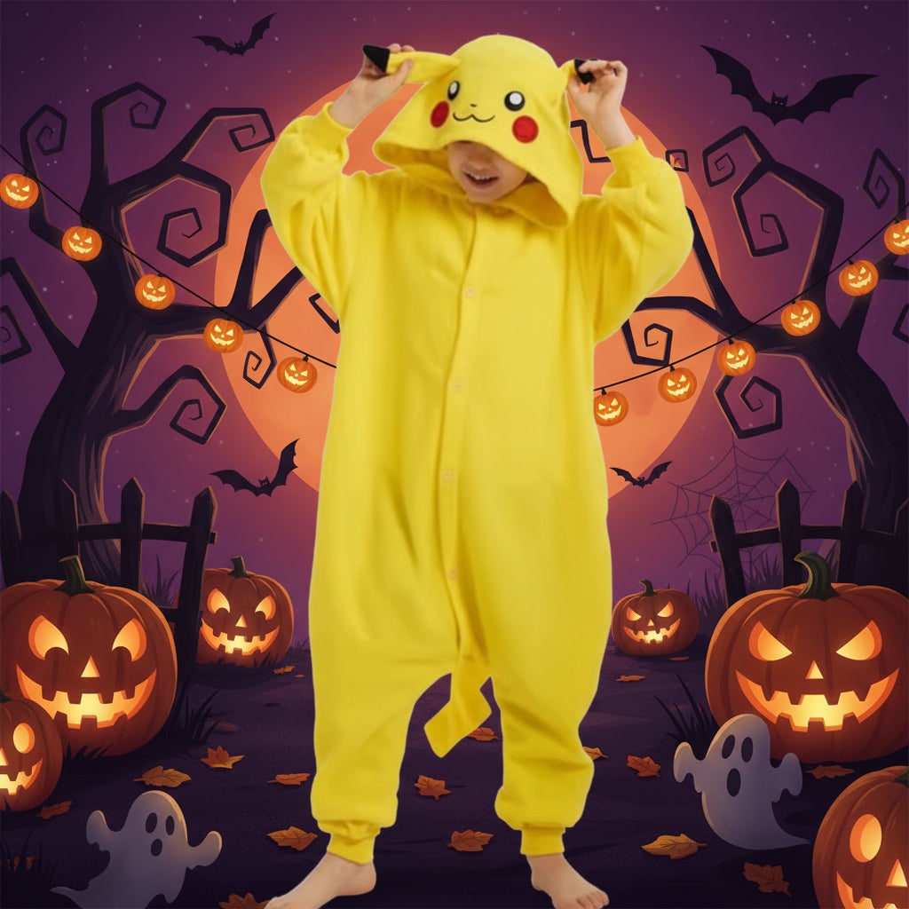 Halloween onesie-pyjama voor kinderen met personagekap en fleece voor kostuumfeest