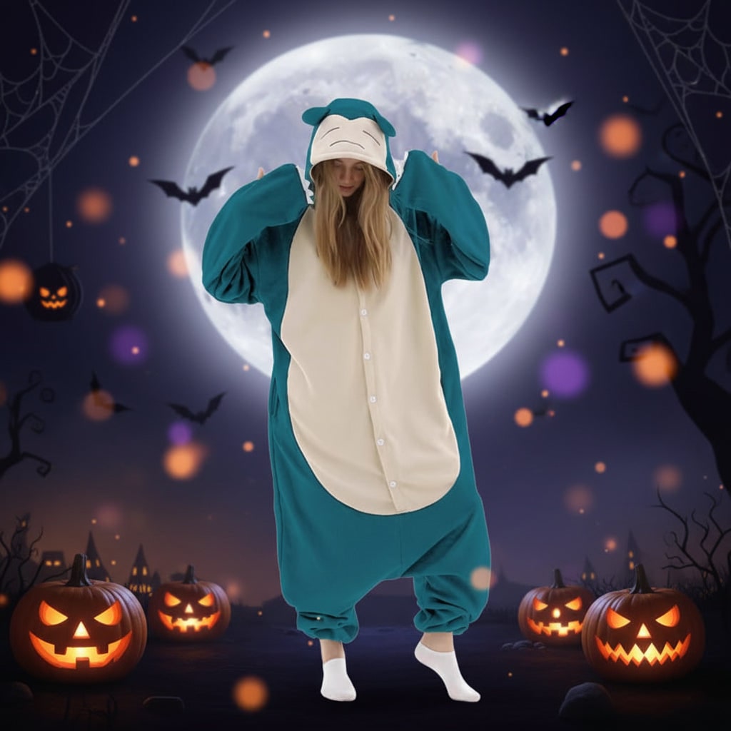 Halloween onesie-pyjama voor kinderen met personagekap en fleece voor kostuumfeest