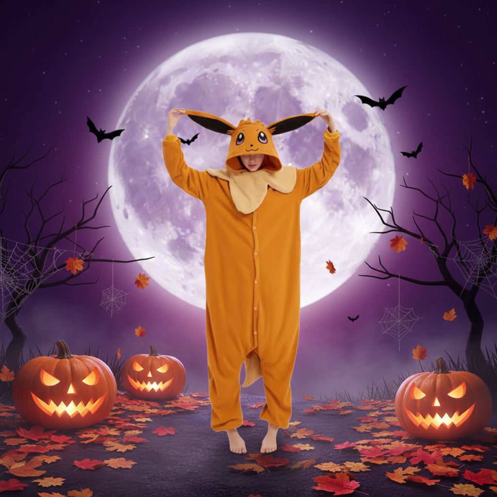 Halloween onesie-pyjama voor kinderen met personagekap en fleece voor kostuumfeest