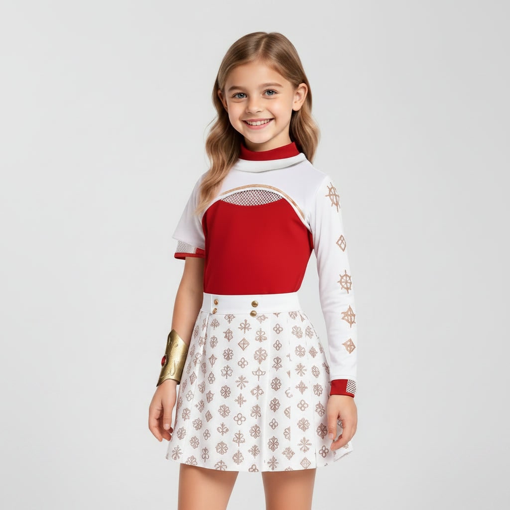 Halloween cosplay anime-kostuum voor kinderen met rode top met hoge hals en plooirok, synthetisch