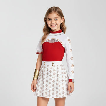 Halloween cosplay anime-kostuum voor kinderen met rode top met hoge hals en plooirok, synthetisch