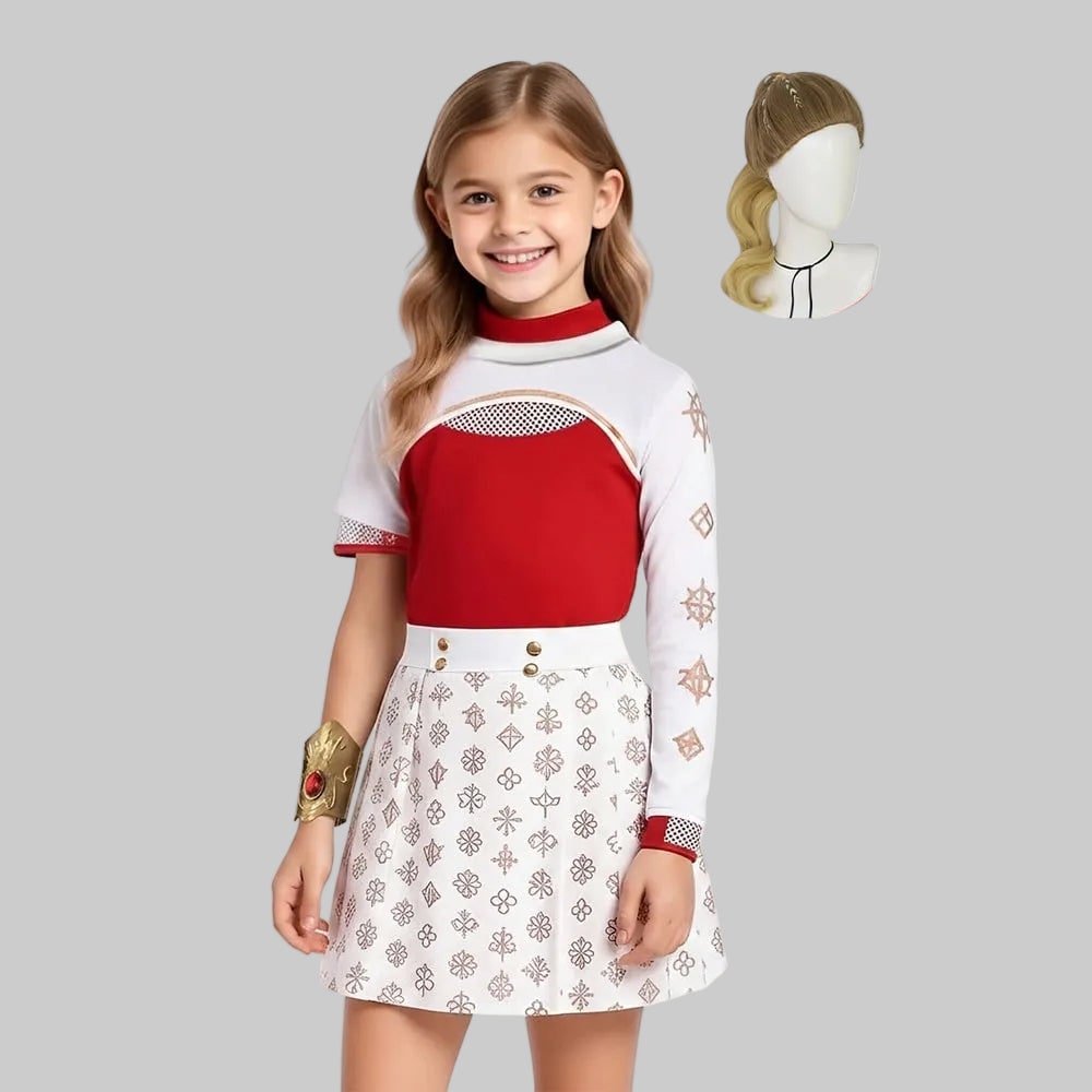 Halloween cosplay anime-kostuum voor kinderen met rode top met hoge hals en plooirok, synthetisch