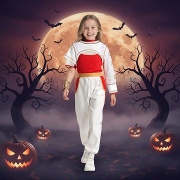 Halloween cosplaykostuum voor kinderen, jumpsuit met asymmetrische mouwen, gouden polsmanchet, blond