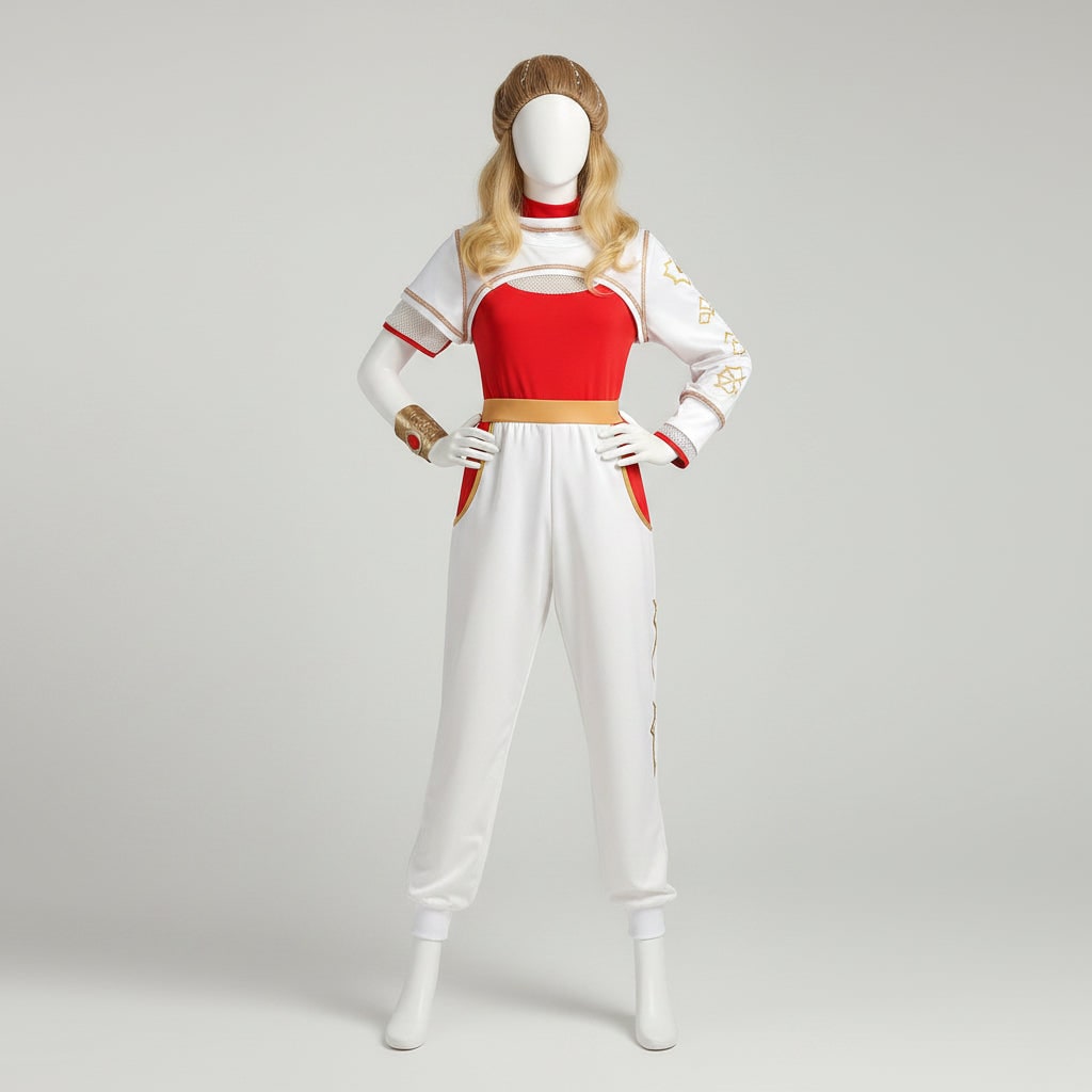 Halloween cosplaykostuum voor kinderen, jumpsuit met asymmetrische mouwen, gouden polsmanchet, blond