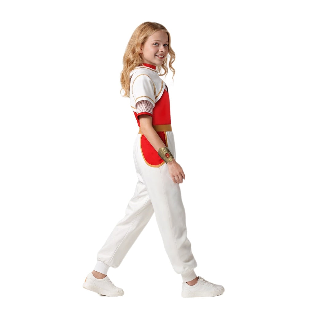 Halloween cosplaykostuum voor kinderen, jumpsuit met asymmetrische mouwen, gouden polsmanchet, blond