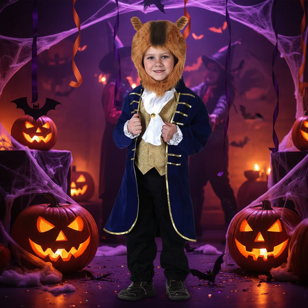 Halloween dierenkostuum voor kinderen met pluche fleece kap, wanten en schoenhoesjes