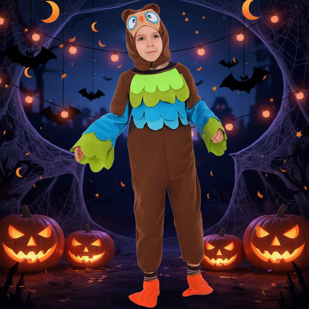 Halloween dierenkostuum voor kinderen met pluche fleece kap, wanten en schoenhoesjes