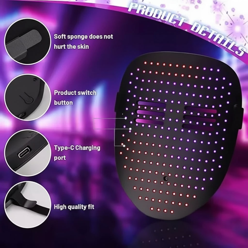 Halloween rood licht LED-masker voor kinderen met gebarenbediening voor feestkostuum en thuisgebruik