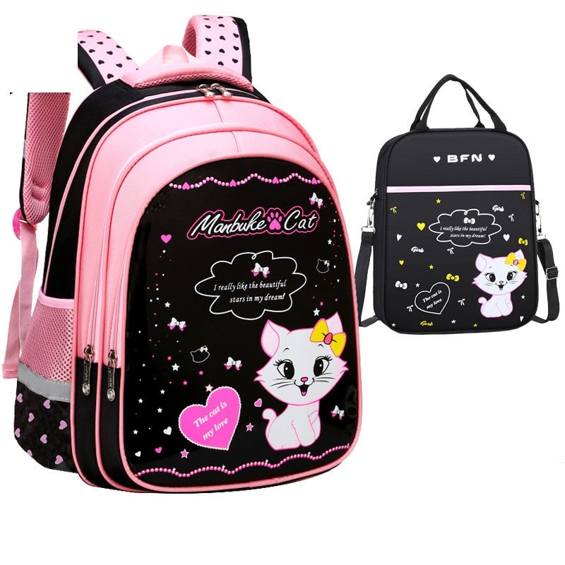 Kinderrugzak met lunchbox set met bijpassend etui cartoonkat print waterdicht en tas combo