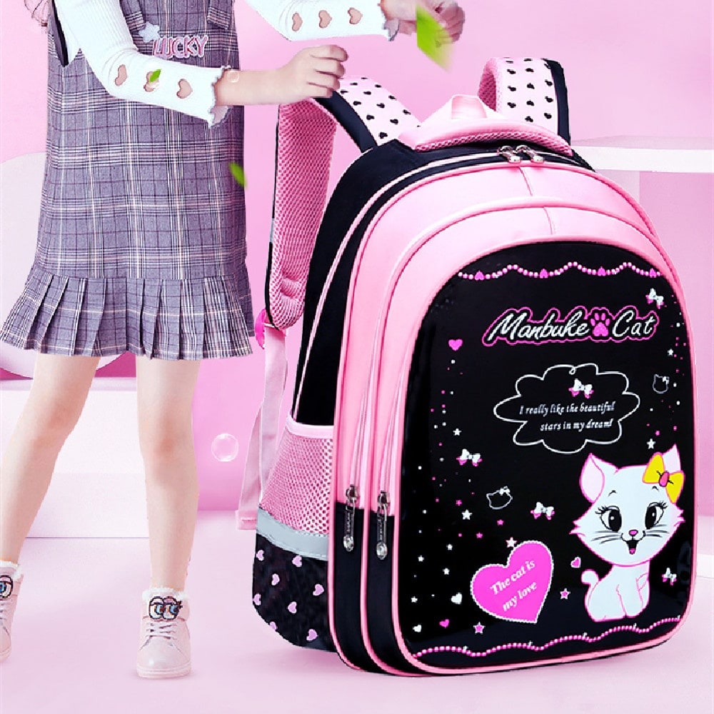 Kinderrugzak met lunchbox set met bijpassend etui cartoonkat print waterdicht en tas combo