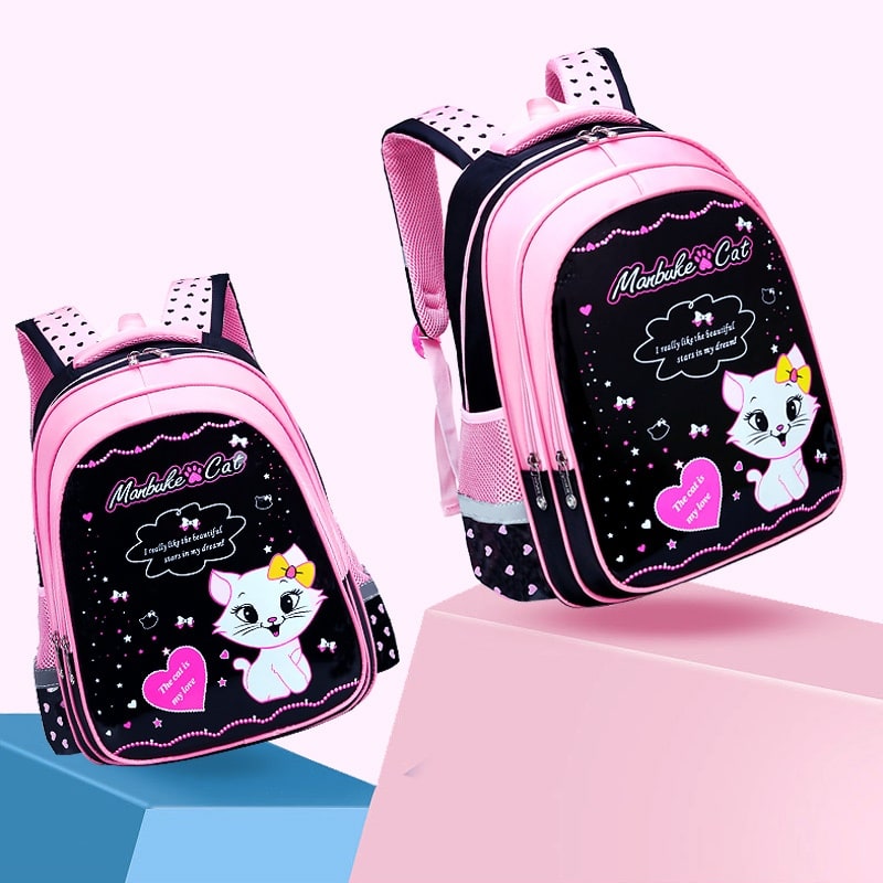 Kinderrugzak met lunchbox set met bijpassend etui cartoonkat print waterdicht en tas combo