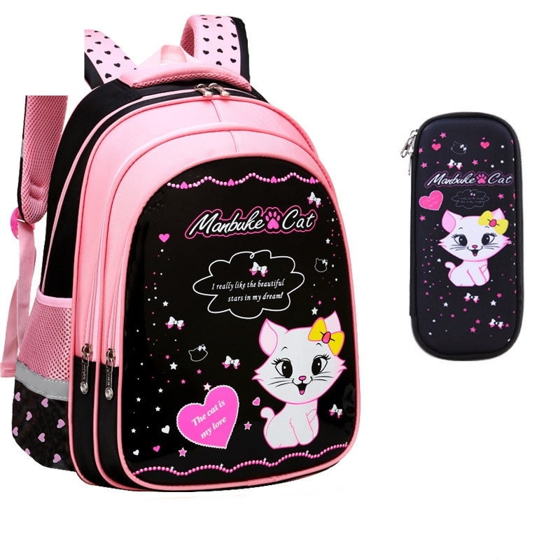 Kinderrugzak met lunchbox set met bijpassend etui cartoonkat print waterdicht en tas combo