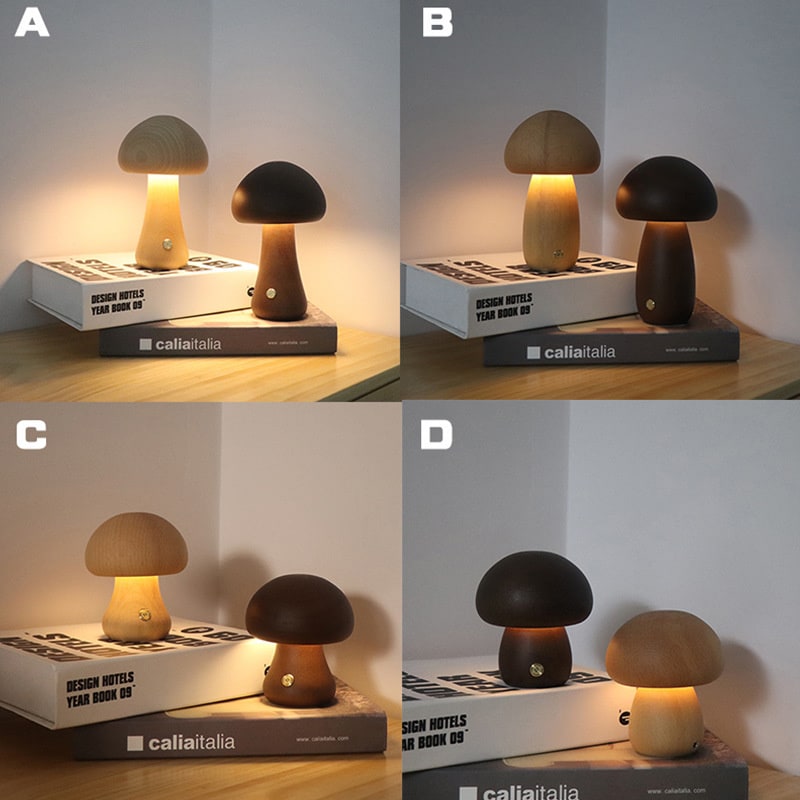 Kinder paddenstoelnachtlampje en lamp voor de slaapkamer met houten touchbediening, led-nachtkastlamp