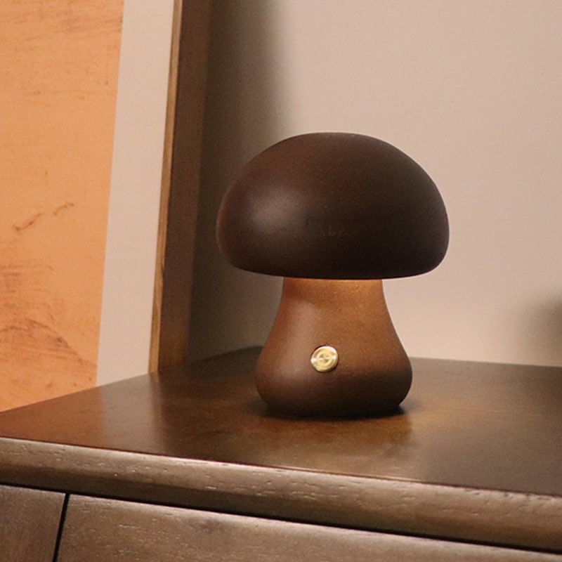 Kinder paddenstoelnachtlampje en lamp voor de slaapkamer met houten touchbediening, led-nachtkastlamp