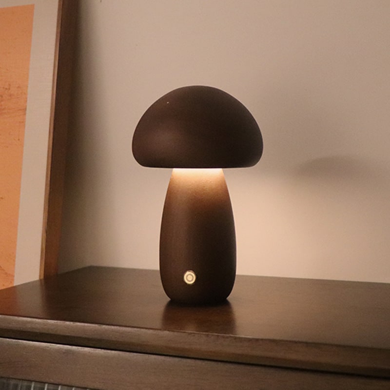 Kinder paddenstoelnachtlampje en lamp voor de slaapkamer met houten touchbediening, led-nachtkastlamp