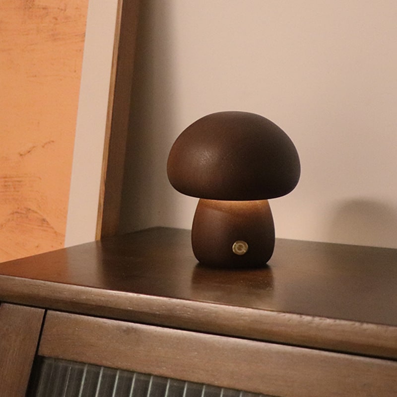 Kinder paddenstoelnachtlampje en lamp voor de slaapkamer met houten touchbediening, led-nachtkastlamp