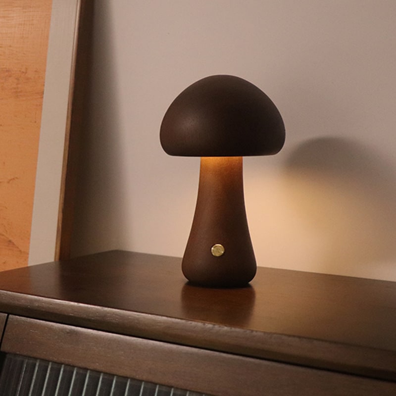 Kinder paddenstoelnachtlampje en lamp voor de slaapkamer met houten touchbediening, led-nachtkastlamp
