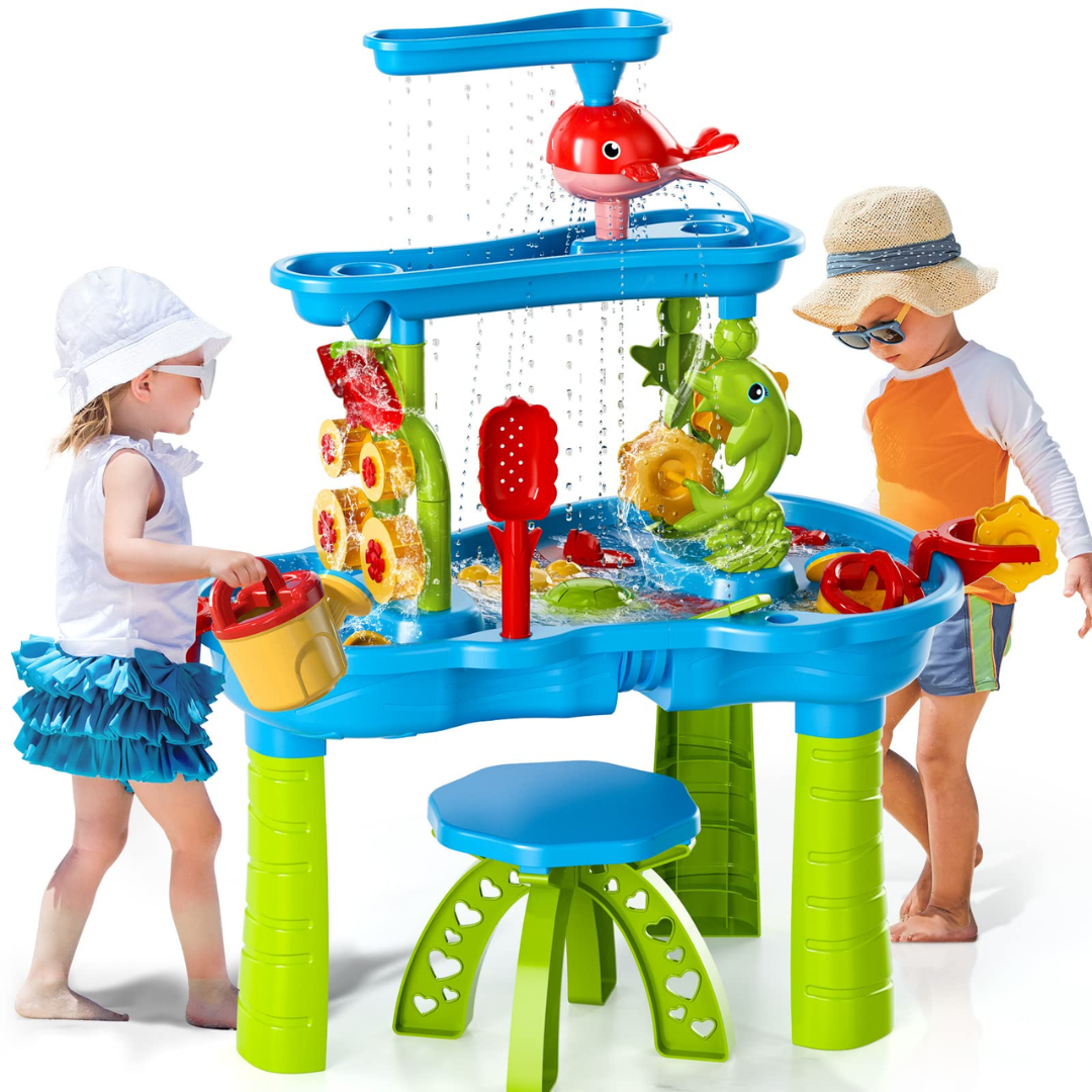 Zand- en watertafel voor kinderen met 15 accessoires en ontwerp met meerdere niveaus