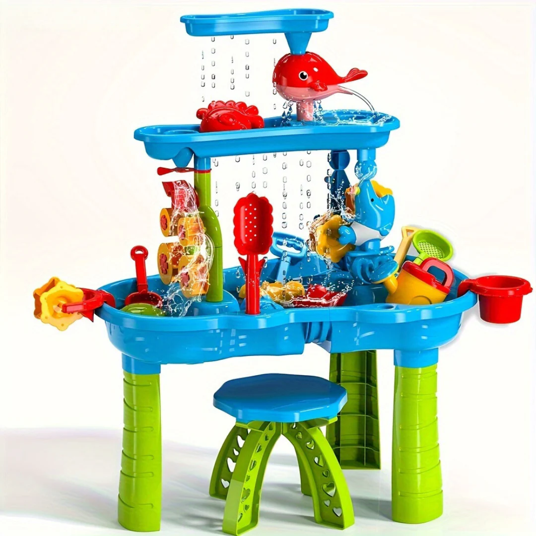Zand- en watertafel voor kinderen met 15 accessoires en ontwerp met meerdere niveaus