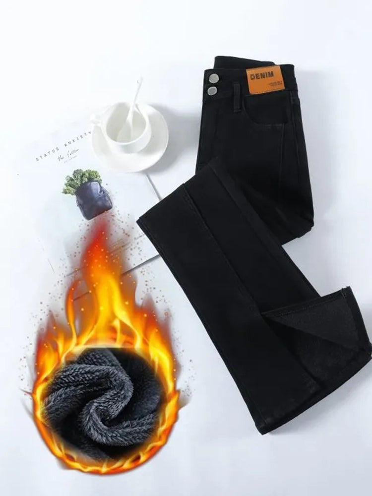 Trendy Denim Broek Met Fluweel Gevoerde Binnenkant Voor Dames - Vaquerois