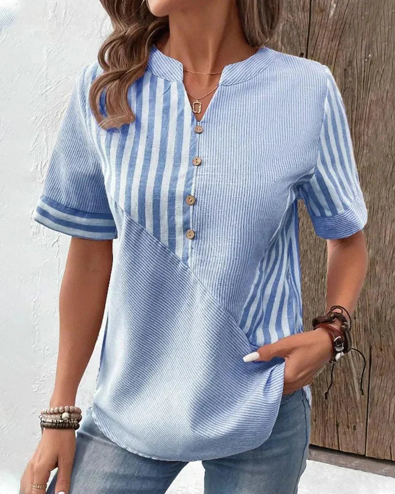 Lichtgewicht gestreepte blouse voor dames met mandarijnkraag