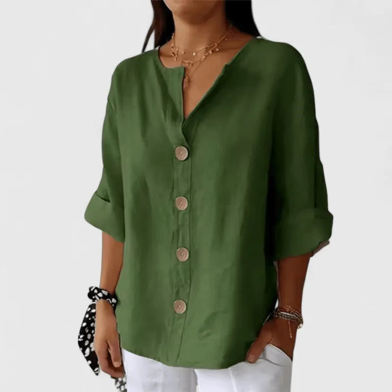 Lana damesblouse met knoopsluiting en oprolbare mouwen met lus