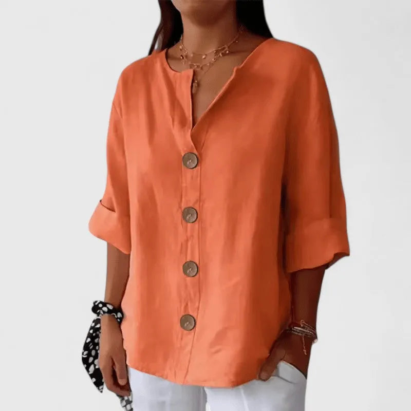Lana damesblouse met knoopsluiting en oprolbare mouwen met lus