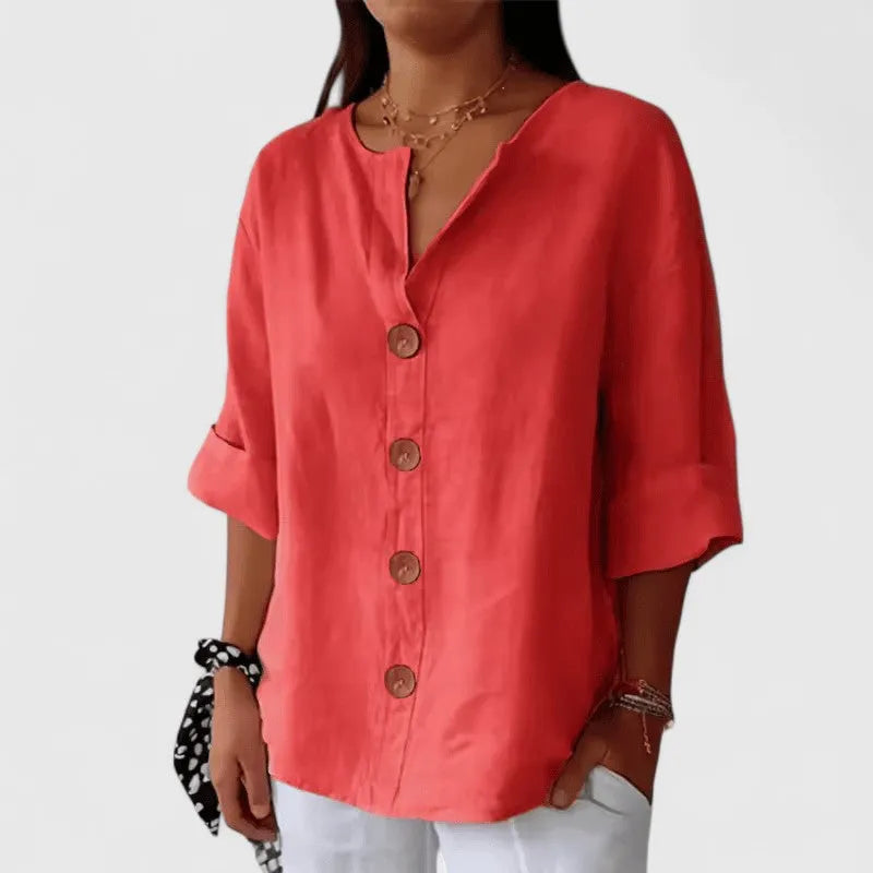 Lana damesblouse met knoopsluiting en oprolbare mouwen met lus