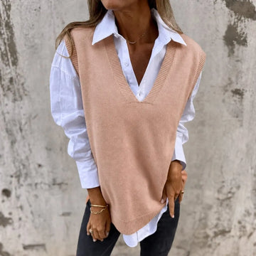 Laodice oversized ribgebreide spencer met V-hals voor dames