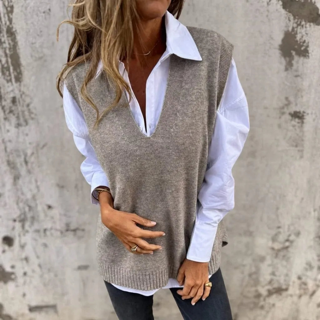 Laodice oversized ribgebreide spencer met V-hals voor dames