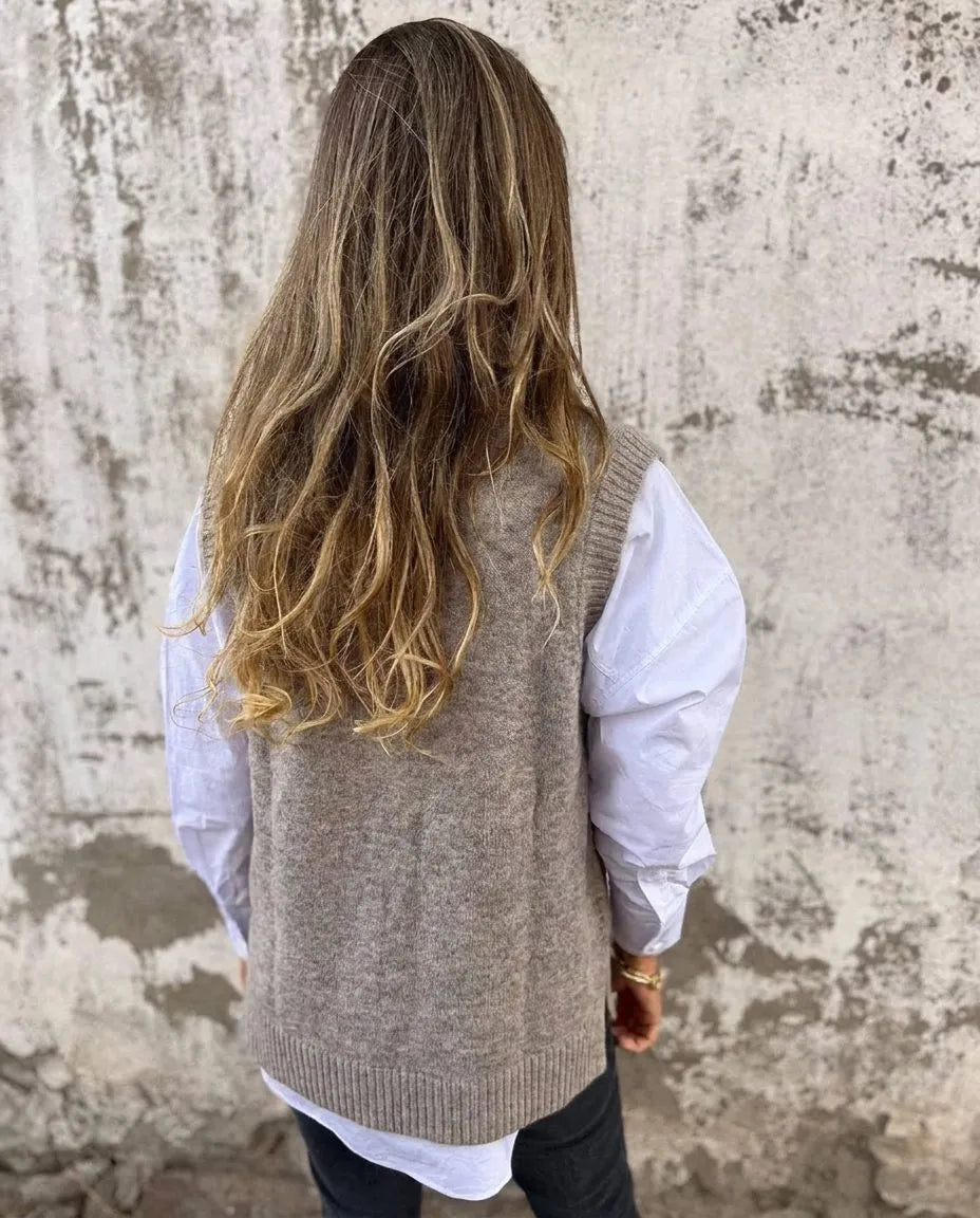 Laodice oversized ribgebreide spencer met V-hals voor dames