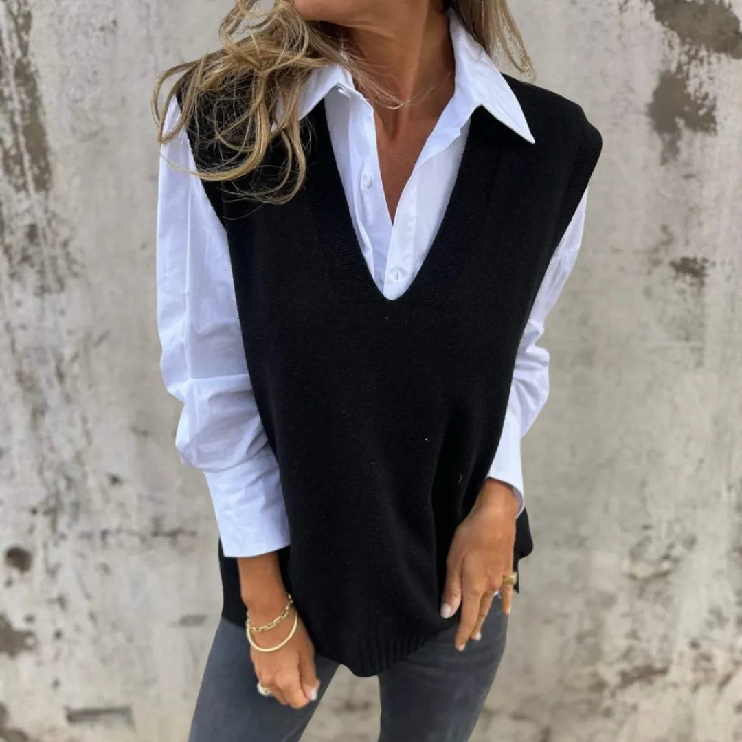 Laodice oversized ribgebreide spencer met V-hals voor dames