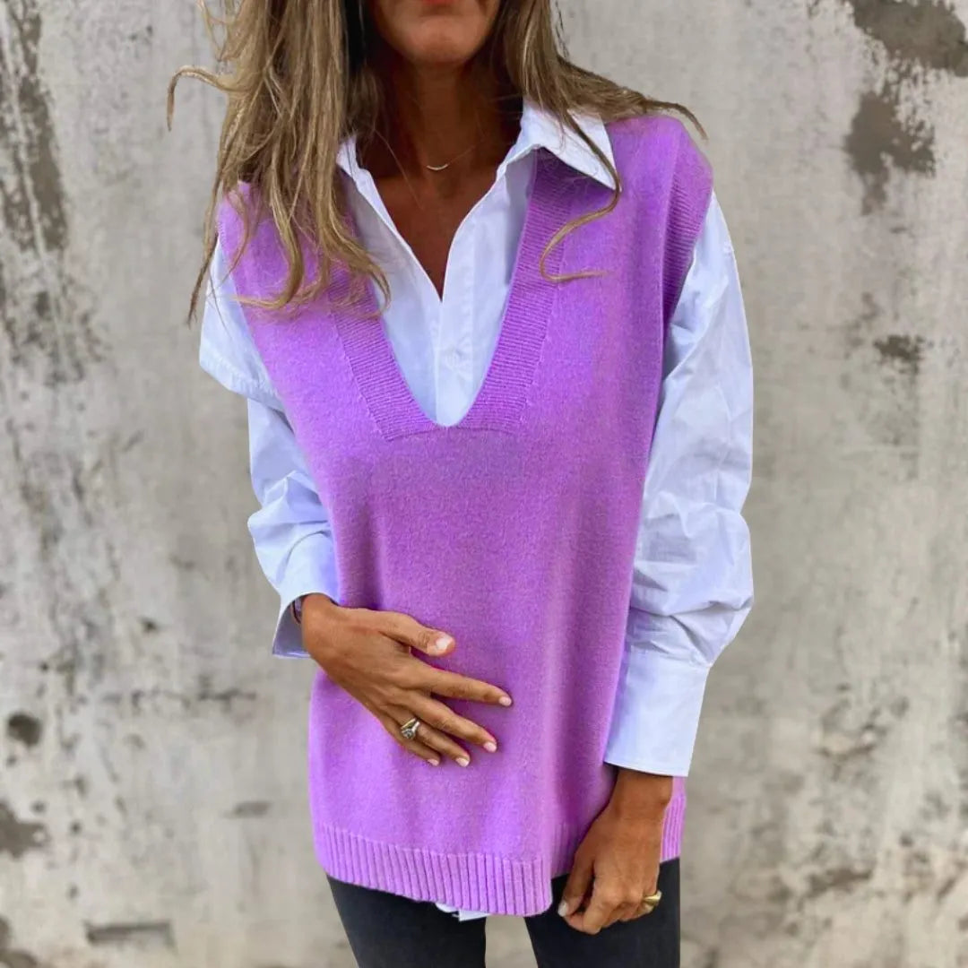 Laodice oversized ribgebreide spencer met V-hals voor dames