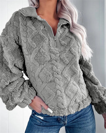 Larissa fleece damespullover met korte rits en opstaande kraag