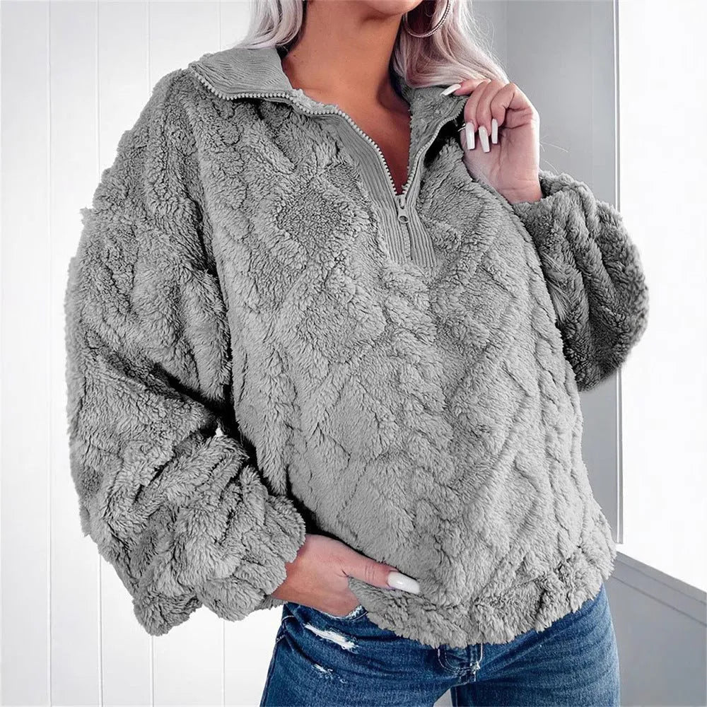 Larissa fleece damespullover met korte rits en opstaande kraag