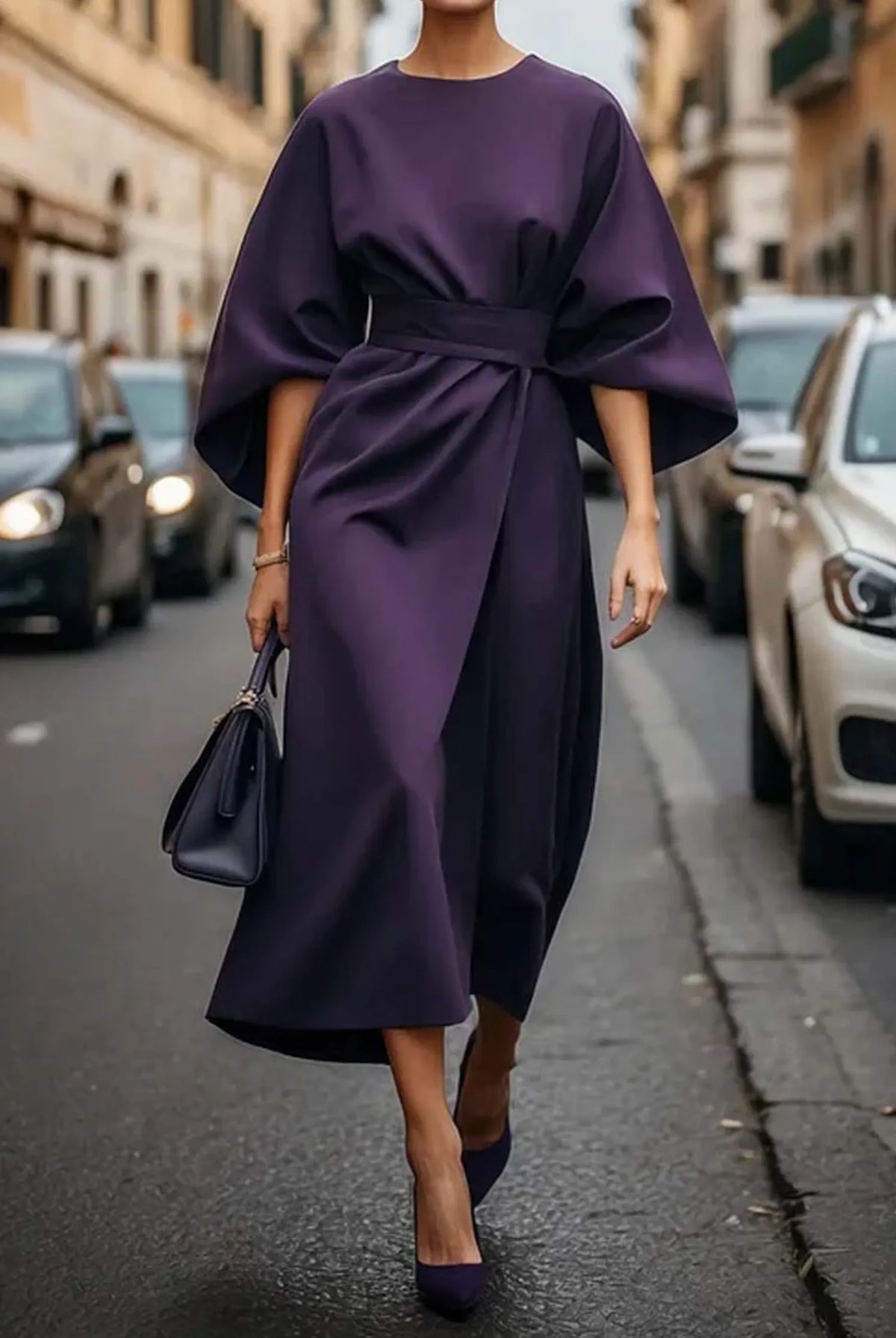 Laurel midijurk voor dames met ceintuur en lantaarnmouwen