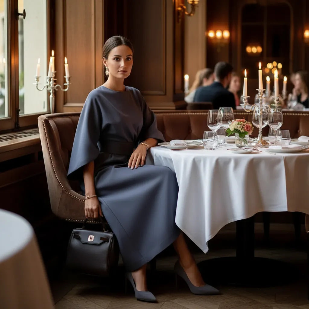 Laurel midijurk voor dames met ceintuur en lantaarnmouwen
