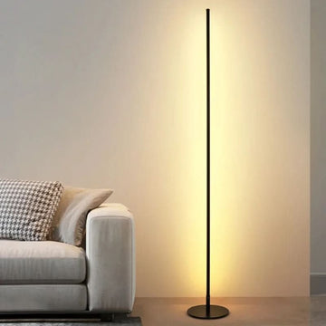 LED-vloerlamp zwart dimbaar minimalistisch met slanke metalen stang en warmwit licht