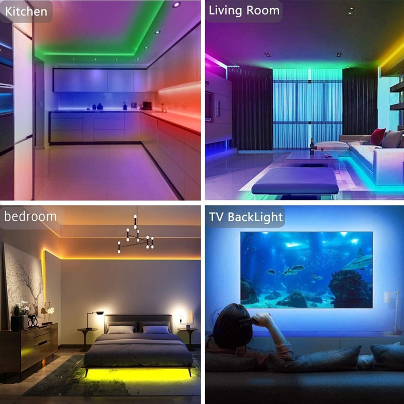 LED-strips RGB kleurwisselend met afstandsbediening en flexibele tape-diodes voor kamerdecoratie